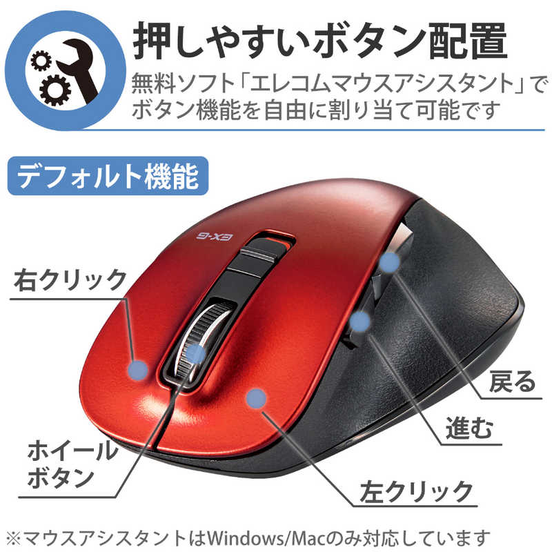 エレコム ワイヤレスマウス 無線 Bluetooth 5ボタン Mサイズ レッド M-XGM15BBRD(1個)