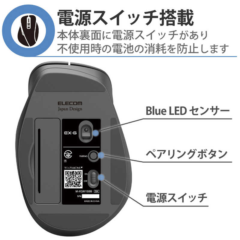 エレコム ワイヤレスマウス 無線 Bluetooth 5ボタン Mサイズ レッド M-XGM15BBRD(1個)