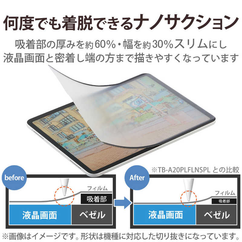 エレコム iPad 10.9インチ用 絵心地フィルム 着脱式 ケント紙 ブルーライトカット(1個)