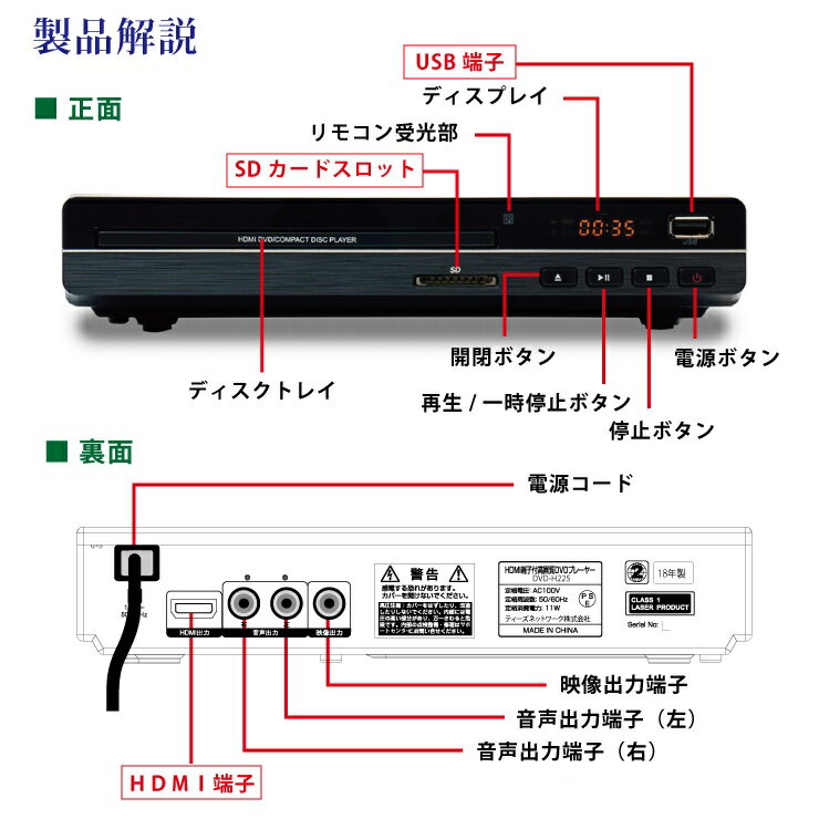 楽天市場】ティーズネットワーク TEES HDMI端子搭載 DVDプレーヤー DVD-H225 BK | 価格比較 - 商品価格ナビ