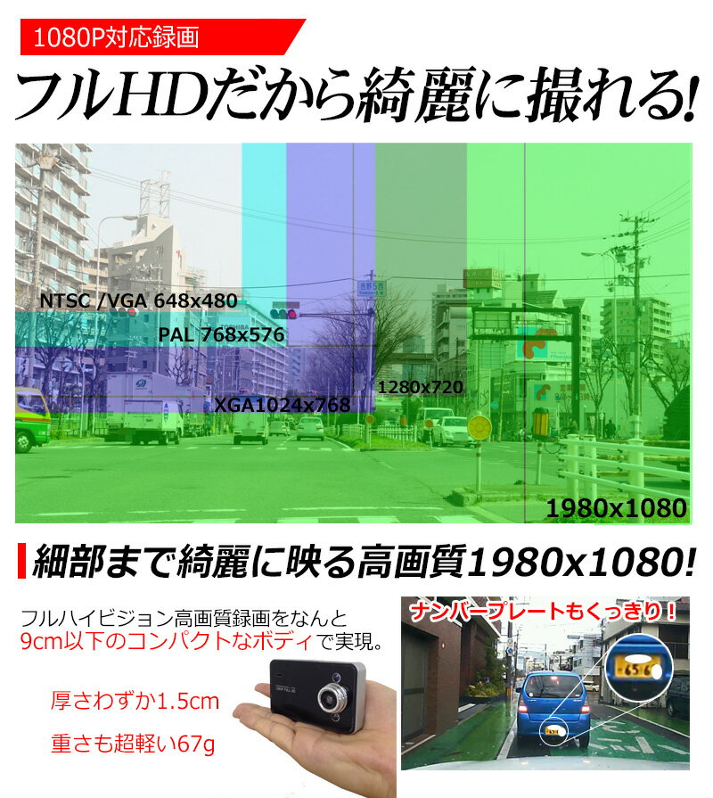 フルHD ドライブレコーダーカメラ Gセンサー搭載 K6000