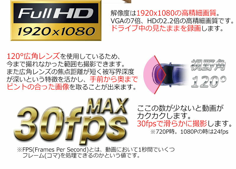 フルHD ドライブレコーダーカメラ Gセンサー搭載 K6000