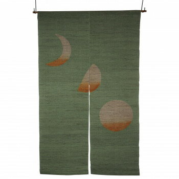 麻のれん 月の満ち欠け 手描き・厚手 NO-11 グリーン 約巾88×丈150cm