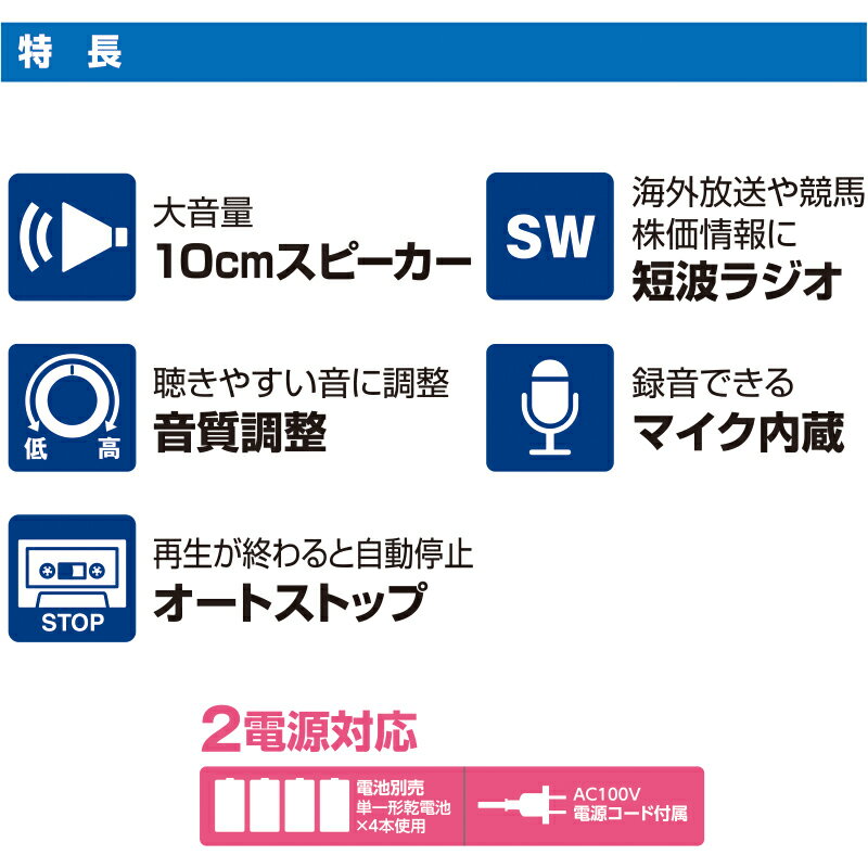 ELPA ラジオカセットレコーダー ADK-RCR300