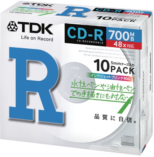 楽天市場】TDK PCデータ用 CD-R 700MB 48倍速対応 インクジェット対応 ホワイト CD-R80PWX10A(10枚入) | 価格比較  - 商品価格ナビ