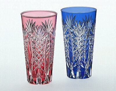 楽天市場 カガミクリスタル カガミクリスタル 江戸切子 伝統工芸士 木村秋男 ペアひとくちビールグラス 金赤 青 価格比較 商品価格ナビ