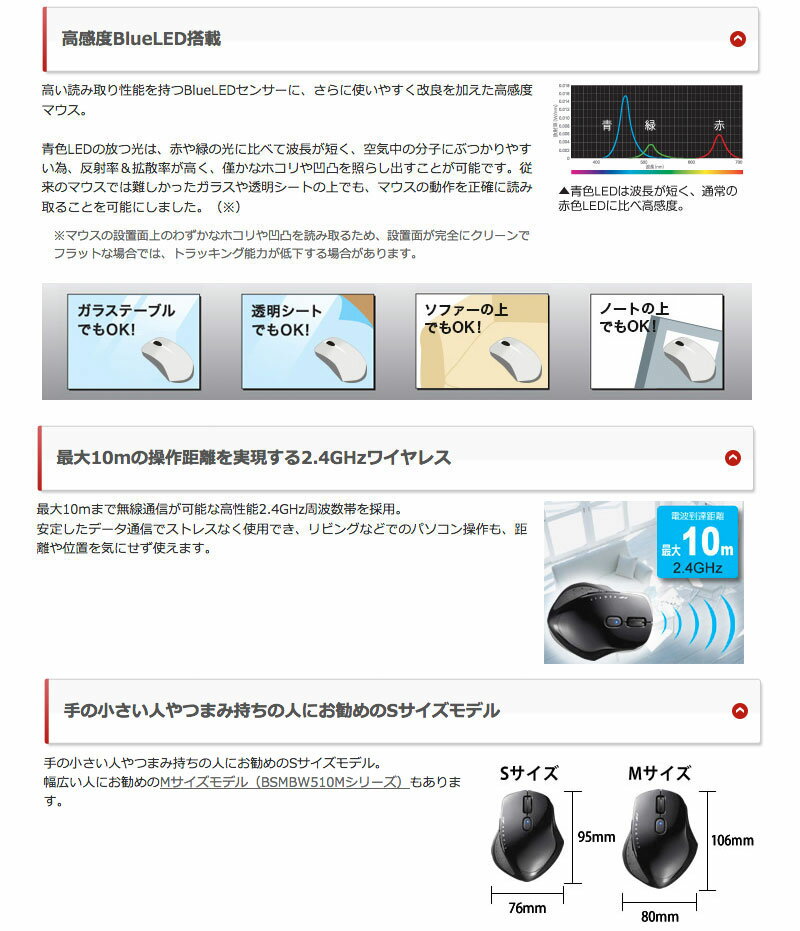 iBUFFALO 無線 BlueLED 5ボタン ネオフィットマウス BSMBW510SBK