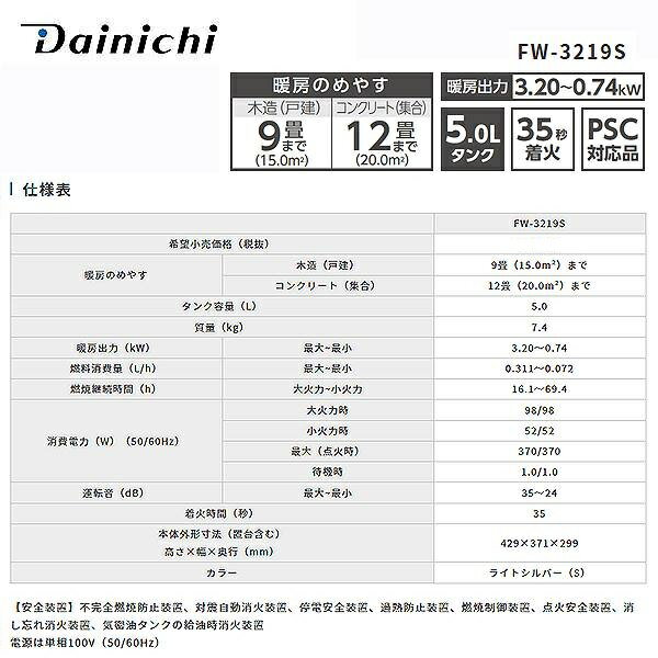 楽天市場】ダイニチ工業 DAINICHI 石油ファンヒーター FW-3219S(S