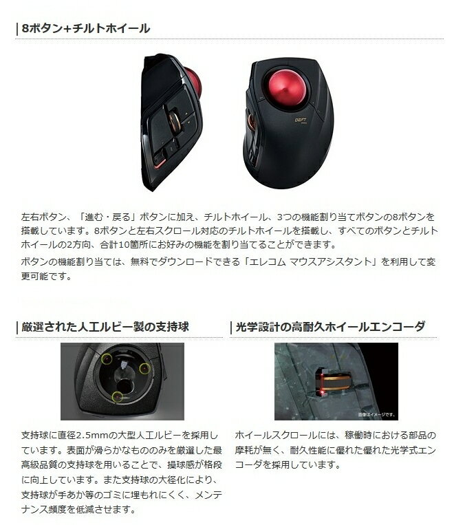 日本に エレコム トラックボールマウス 人差指 8ボタン 有線 無線