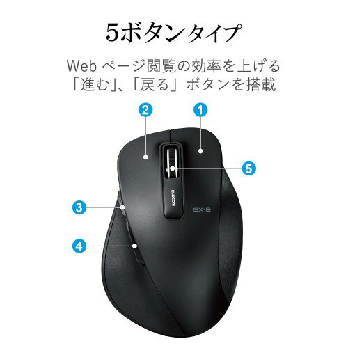 ELECOM マウス 静音EX-G ワイヤレスBlueLEDマウス Lサイズ M-XGL10DBSBK