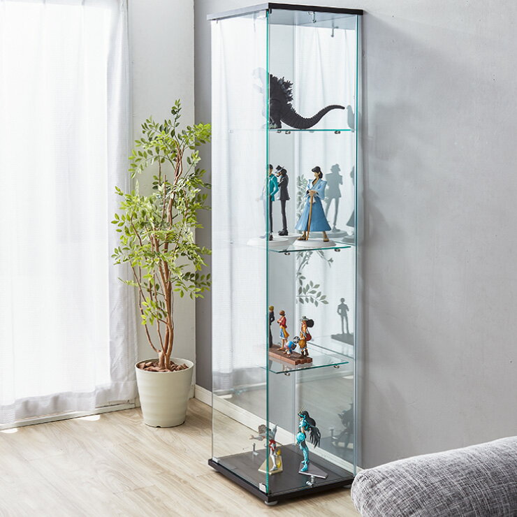 コレクションケース 約幅42.5×奥行36.5×高さ162cm 4段 クリア ブラック 強化ガラス ディスプレイケース リビング