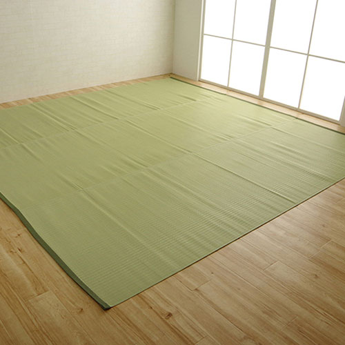 イケヒコ ラグ 洗える 日本製 国産 アウトドア レジャー 和室 シンプル グリーン 江戸間8畳 約352×352cm
