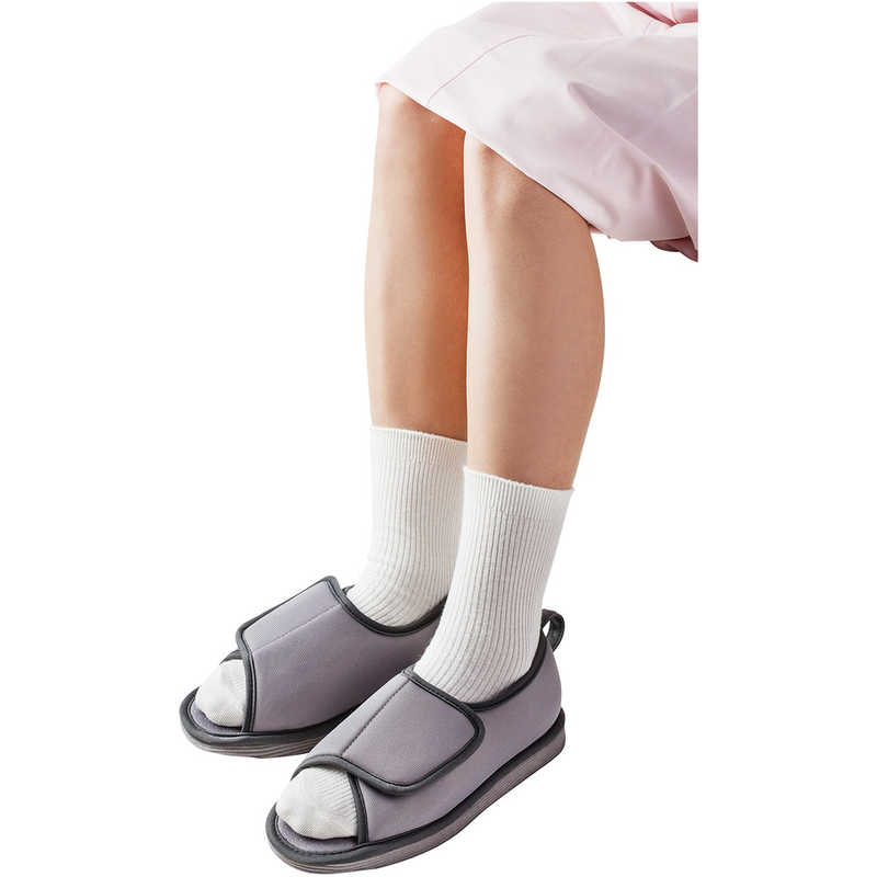 転倒予防シューズ つま先なし グレー L(1足)