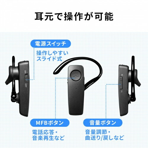 SANWA SUPPLY 防水Bluetooth片耳ヘッドセット MM-BTMH41WBKN