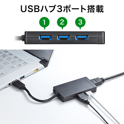 【楽天市場】サンワサプライ USB-HDMI変換アダプタ（USB3.0ハブ付・ディスプレイ増設・デュアルモニタ・ディスプレイアダプタ