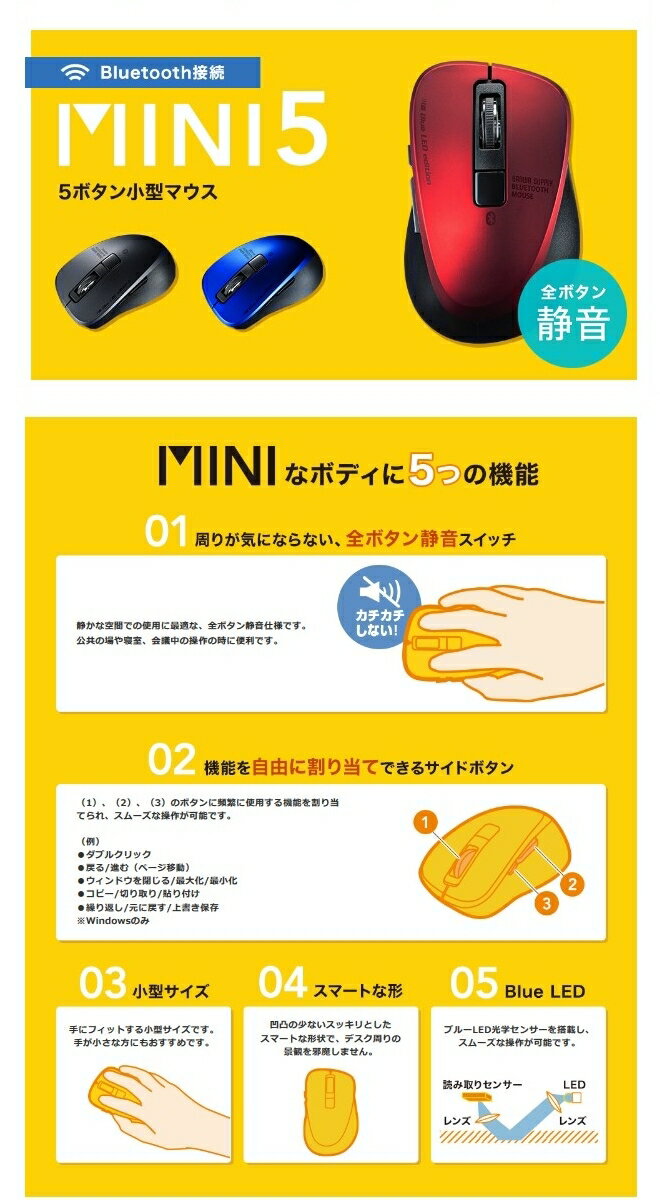 SANWA SUPPLY 静音ワイヤレスブルーLEDマウス MA-WBL153R