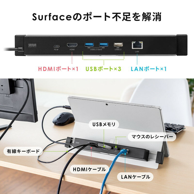 サンワサプライ Surfaceドッキングステーション 400-HUB039BK3 400-HUB039BK3 レビュー / Surface専用ドッキングステーション