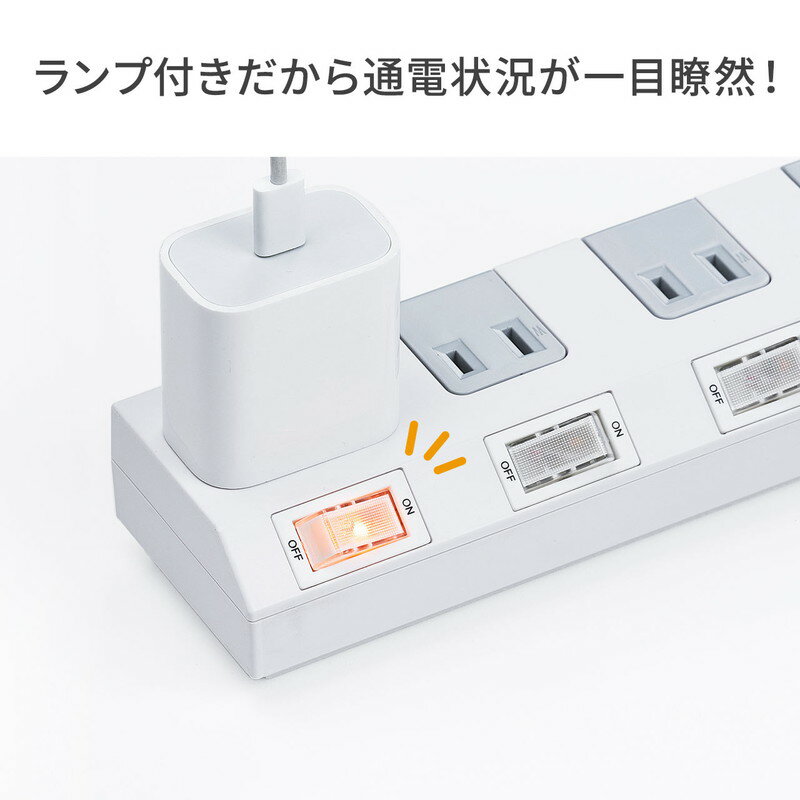 電源タップ マグネット付 10個口 2m 雷ガード ホワイト 700-TAP051
