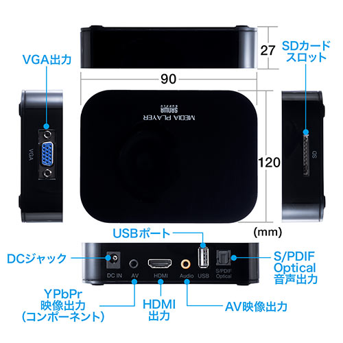 メディアプレーヤー SDカード USBメモリ 動 音楽 写真再生 HDMI VGA コンポジット コンポーネント出力 テレビ再生 400-MEDI022