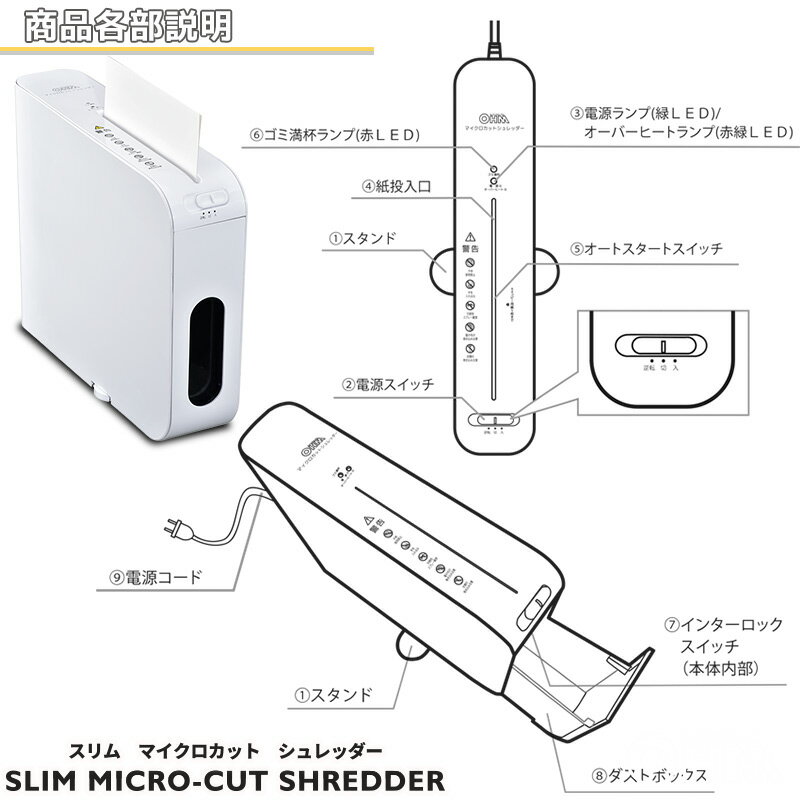 楽天市場】オーム電機 スリムマイクロカットシュレッダー SHR-MX700-W