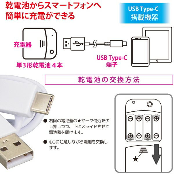 AudioComm 電池式充電器 スマートフォン用 USB TypeC MAV-LR03C-W(1個)