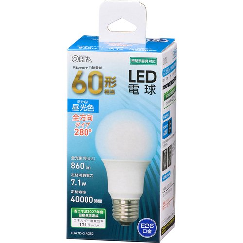 楽天市場】オーム電機 LED電球 ボール形 E26 60形相当 昼光色 LDG6D-G 
