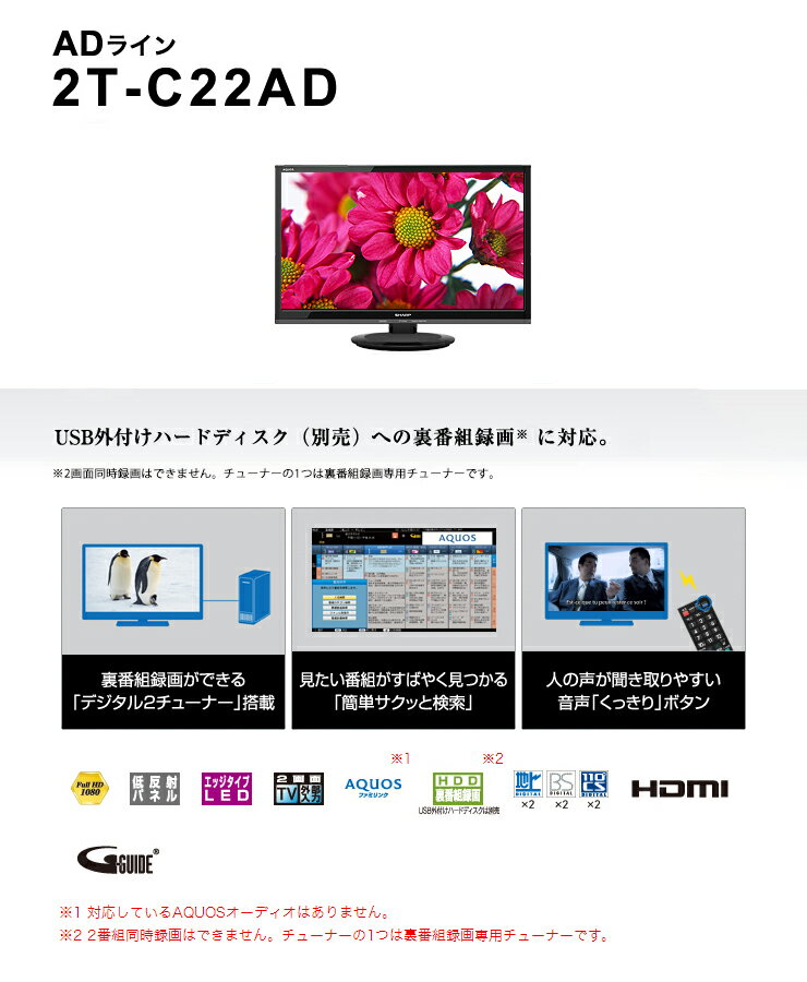 楽天市場 シャープ Sharp 液晶テレビ Aquos Ad 2t C22ad B 22 0インチ 価格比較 商品価格ナビ