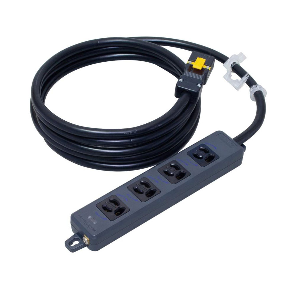 明工社 MR7904NT3BBB 横型OA用抜止接地タップ4コ口 ランプ、マグネット付 VCT3Mハーネスプラグ付 黒