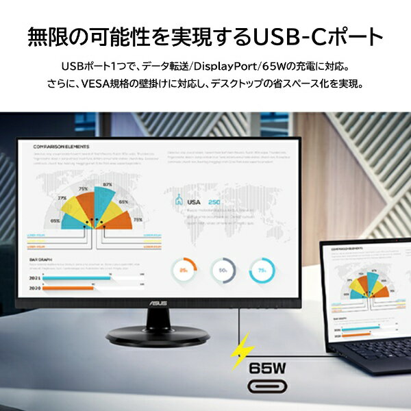 ASUS USB-C接続 PCモニター Eye Care ブラック VA24DCP
