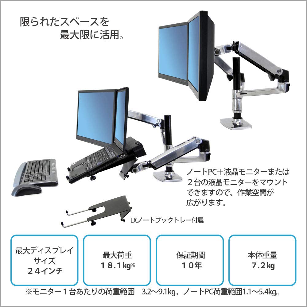 楽天市場】ERGOTRON エルゴトロン LXデュアル デスク マウント