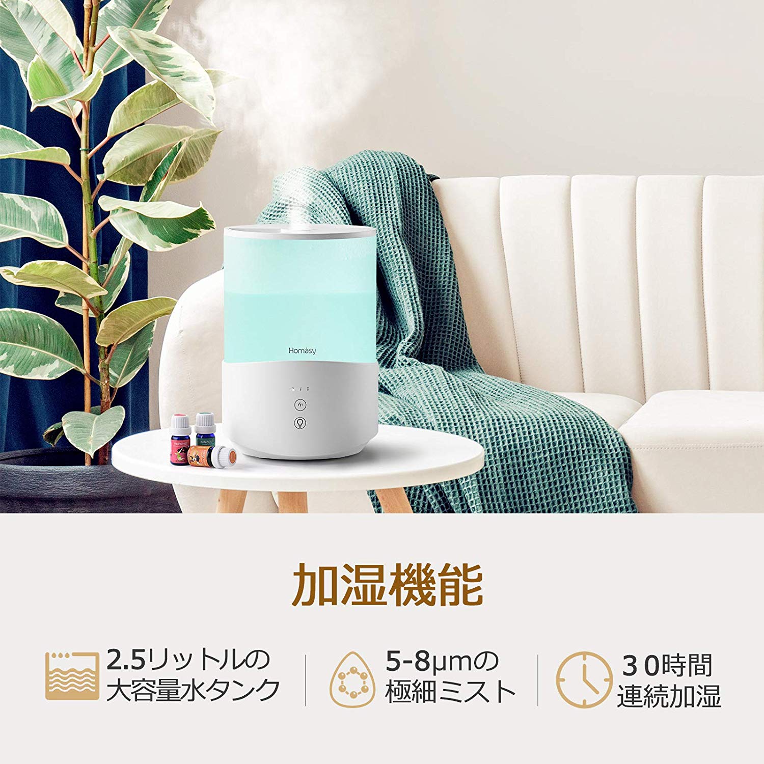 楽天市場】Homasy 超音波式加湿器 2.5L 5-16畳用 | 価格比較 - 商品価格ナビ