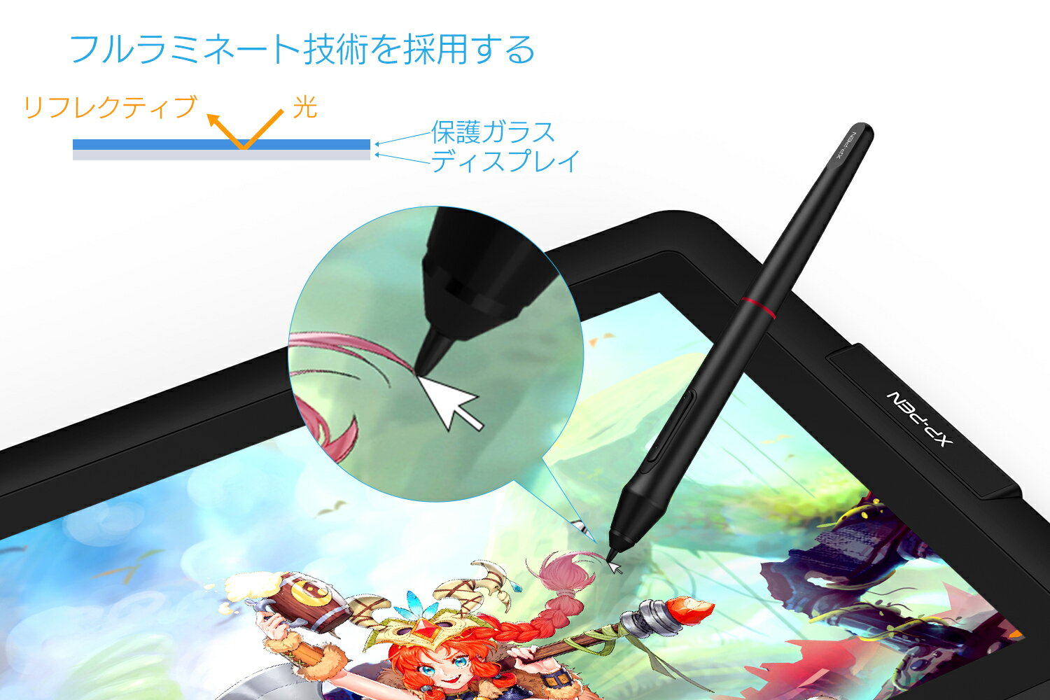 XP-Pen 液晶ペンタブレット 15.6インチ バッテリフリースタイラス
