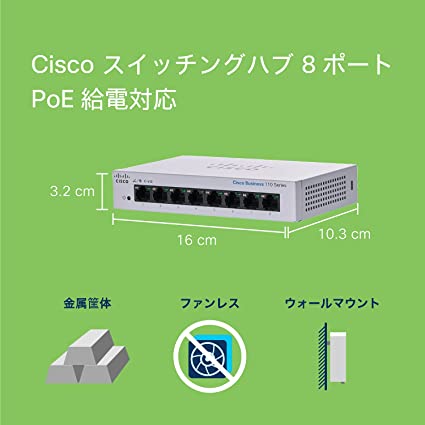 【新品・未使用】Cisco 8ポートPoE スイッチ CBS110-8PP-D Amazon.com: Cisco Business CBS110-8PP-D Unmanaged Switch | 8
