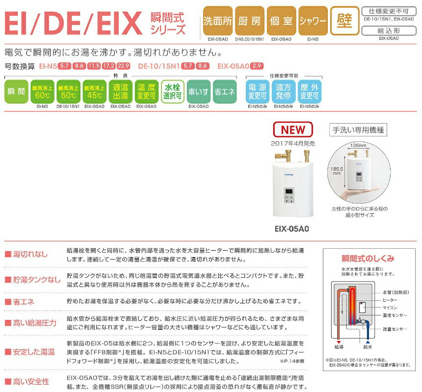 楽天市場】イトミック 小型電気温水器 EIX-05A0 | 価格比較 - 商品価格ナビ