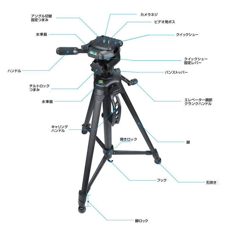 【楽天市場】カメラ三脚 大型多機能3段階三脚 1.7m ブラック 800598 | 価格比較 - 商品価格ナビ