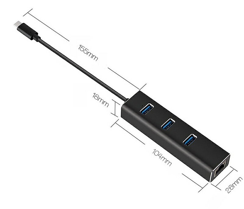 MacLab. USB Type C ハブ USB3.0×3 LANアダプター ブラック BC-UCUL2BK